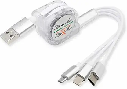 3-in-1 Retractable Fast Charging Cable – USB to Type-C, Lightning & Micro USB